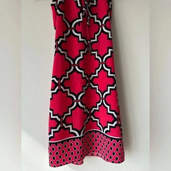 Crown & Ivy Geo Print Fuchsia White Navy Halter Tie Dress - Picture 5 of 8